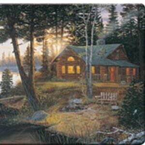 Cabin Scene Cutting Board 16" wide x 12" tall Tempered Glass Cutting Board 787-F